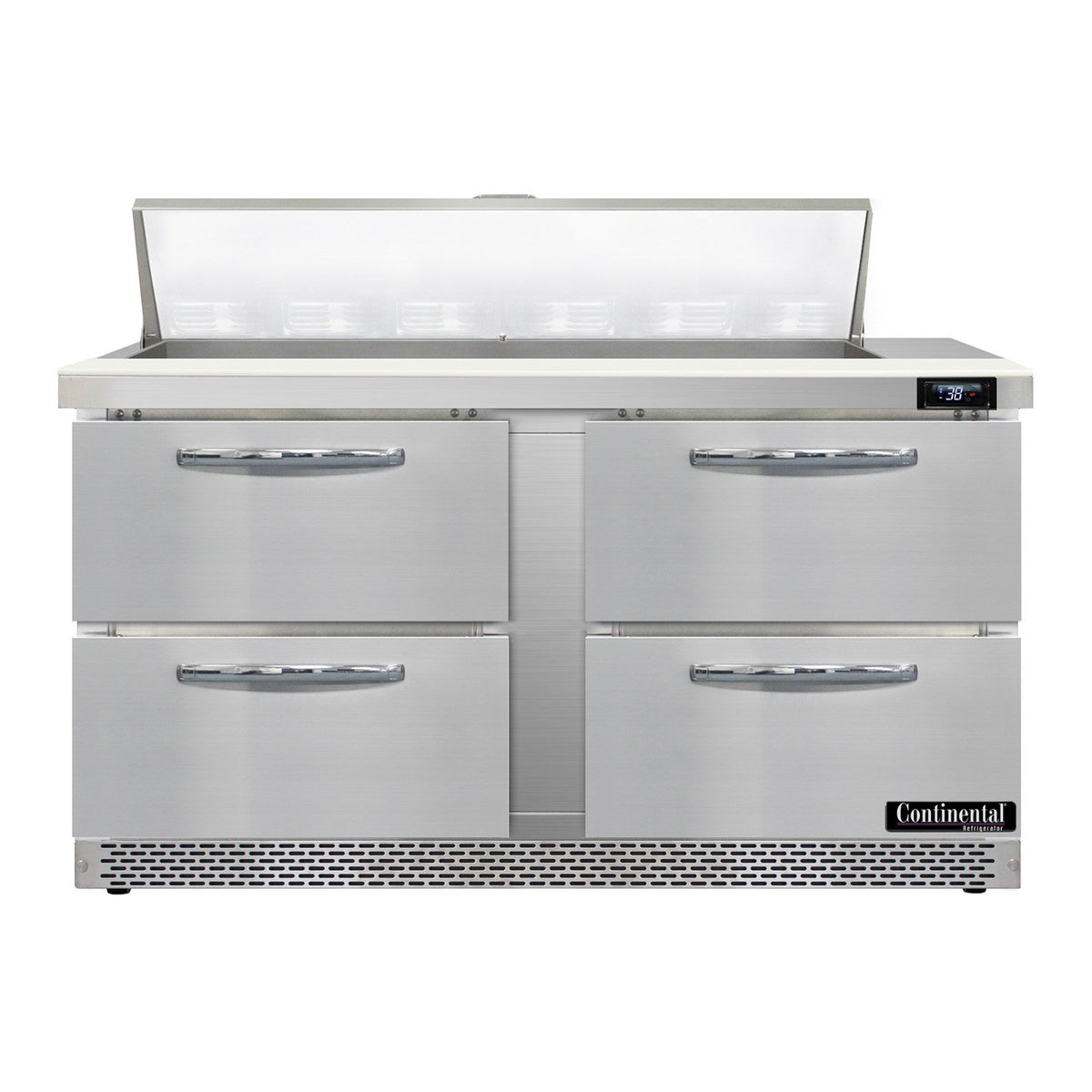 Continental Refrigerator SW60N12-FB-D 60-Inch Sandwich & Salad Prep Table — 4 Drawers, 12 Pans, Stainless Steel Front