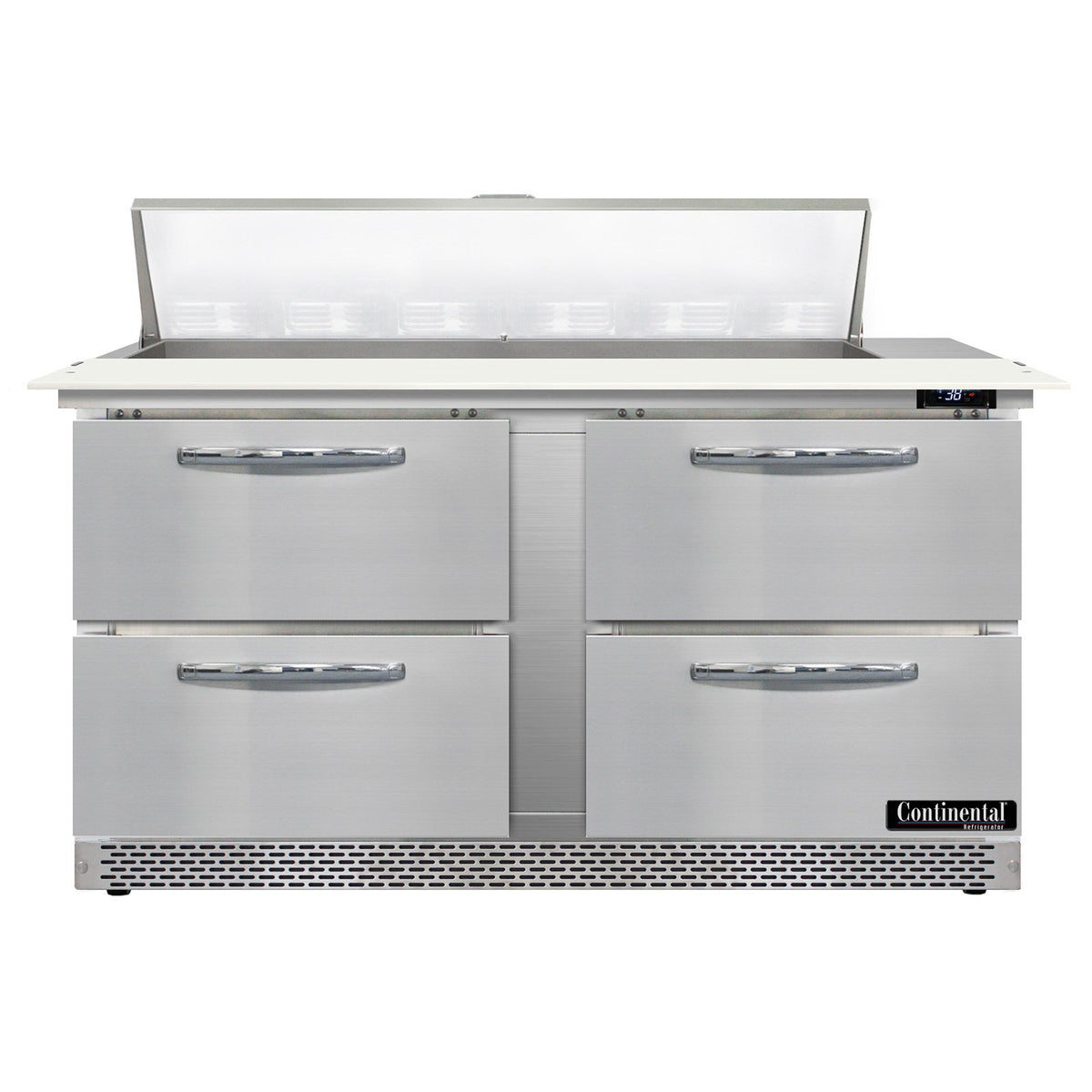 Continental Refrigerator SW60N12C-FB-D 60-Inch Sandwich & Salad Prep Table — 4 Drawers, 12 Pans, Stainless Steel Front