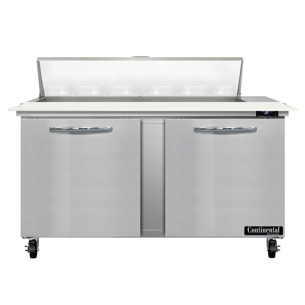 Continental Refrigerator SW60N12C 60-Inch Sandwich & Salad Prep Table — 2 Doors, 12 Pans, Stainless Steel Front