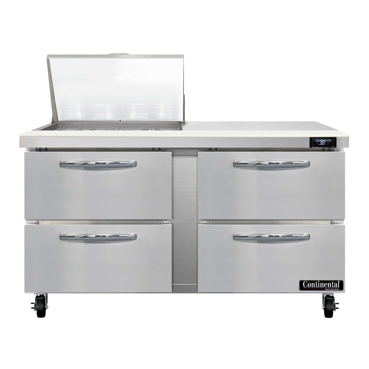 Continental Refrigerator SW60N12M-D 60-Inch Mega Top Sandwich & Salad Prep Table — 4 Drawers, 12 Pans, Stainless Steel Front