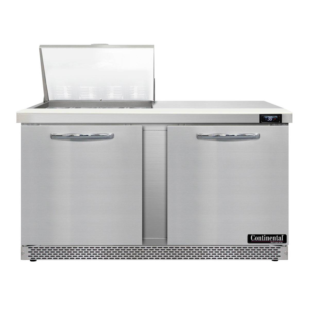 Continental Refrigerator SW60N12M-FB 60-Inch Mega Top Sandwich & Salad Prep Table — 2 Doors, 12 Pans, Stainless Steel Front