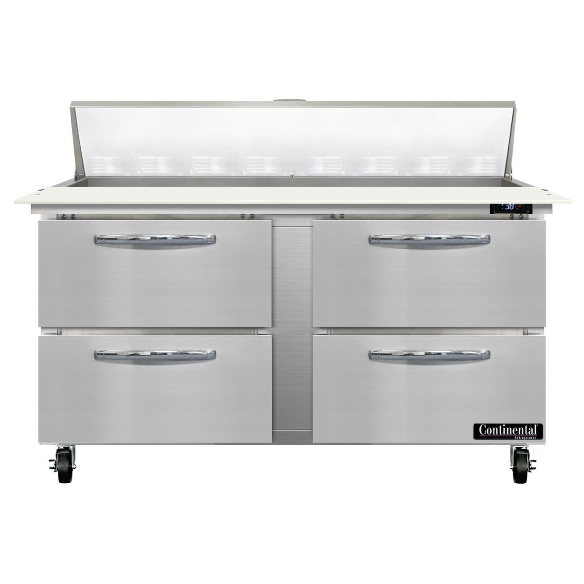 Continental Refrigerator SW60N16C-D 60-Inch Sandwich & Salad Prep Table — 4 Drawers, 16 Pans, Stainless Steel Front