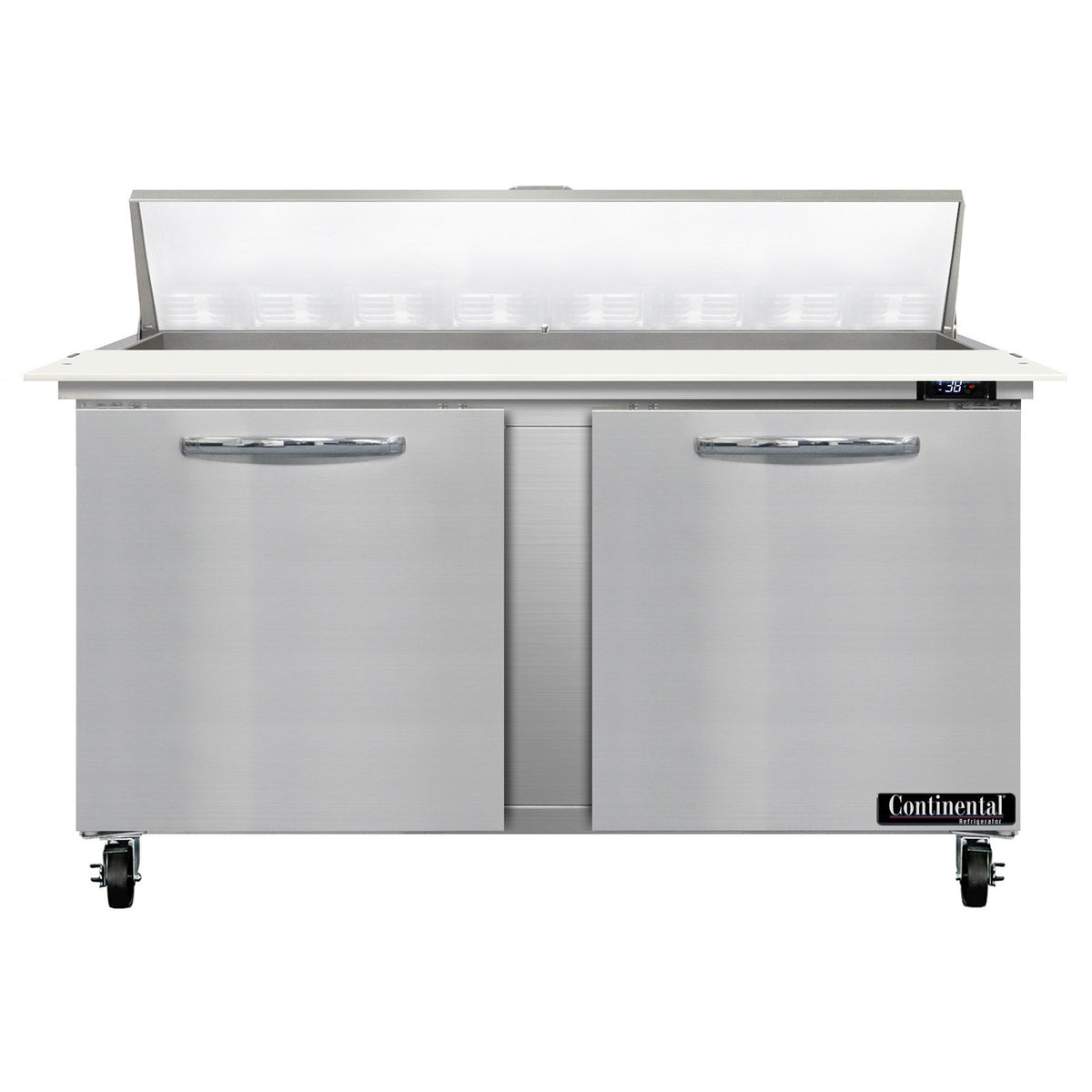 Continental Refrigerator SW60N16C 60-Inch Sandwich & Salad Prep Table — 2 Doors, 16 Pans, Stainless Steel Front