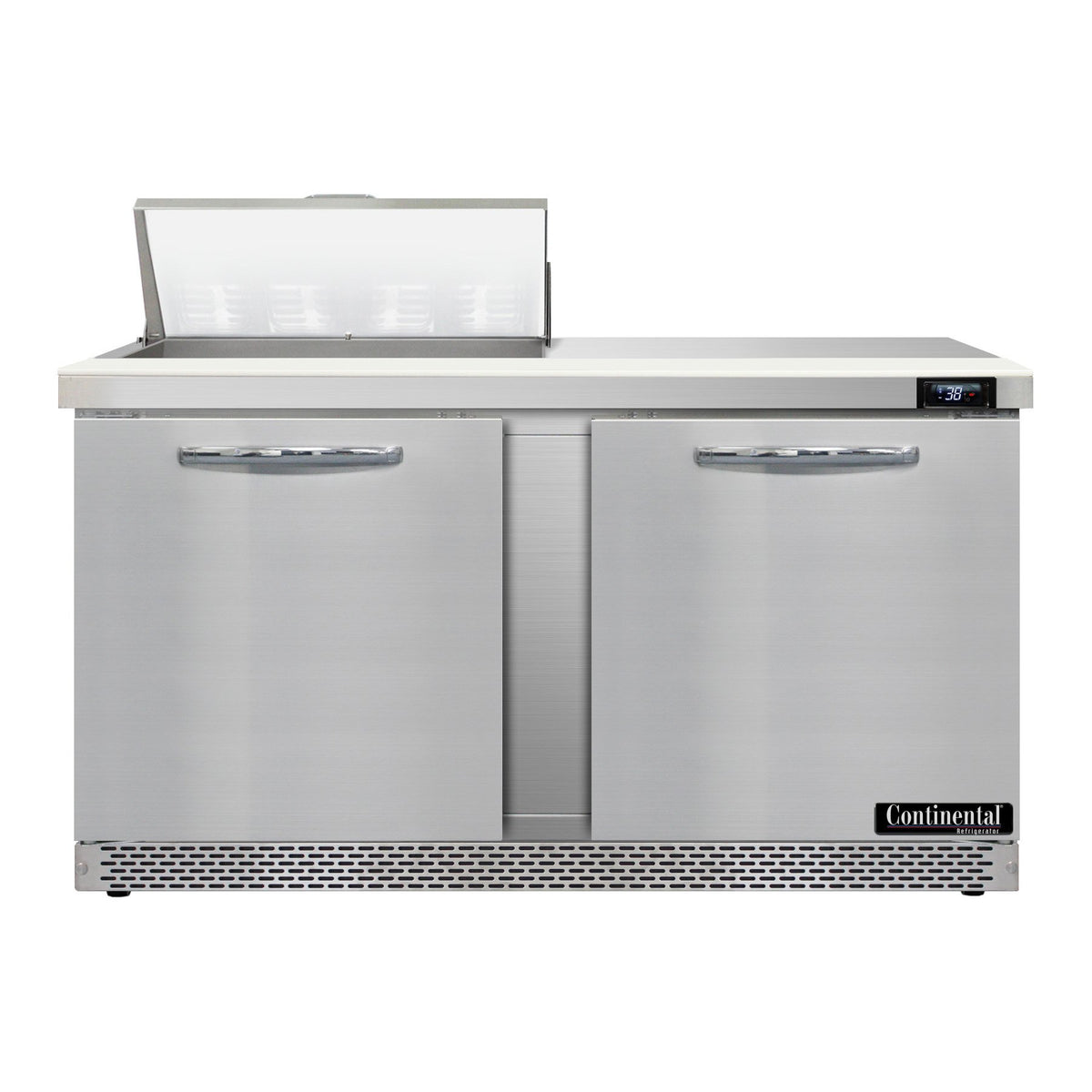 Continental Refrigerator SW60N8-FB 60-Inch Sandwich & Salad Prep Table — 2 Doors, 8 Pans, Stainless Steel Front
