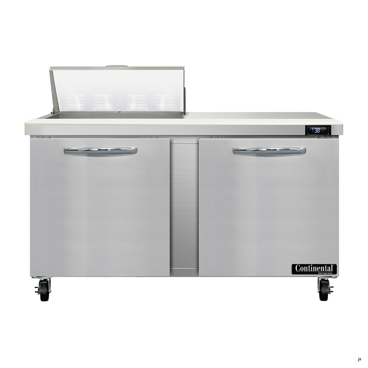 Continental Refrigerator SW60N8 60-Inch Sandwich & Salad Prep Table — 2 Doors, 8 Pans, Stainless Steel Front