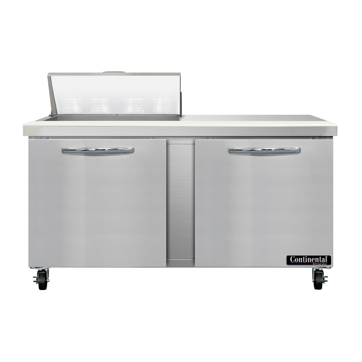 Continental Refrigerator SW60N8 60-Inch Sandwich & Salad Prep Table — 2 Doors, 8 Pans, Stainless Steel Front