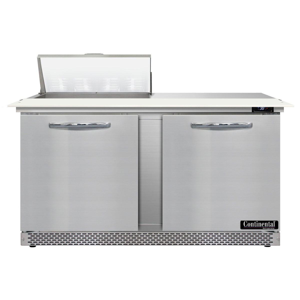 Continental Refrigerator SW60N8C-FB 60-Inch Sandwich & Salad Prep Table — 2 Doors, 8 Pans, Stainless Steel Front