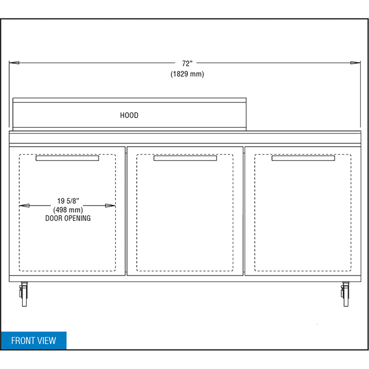 Continental Refrigerator SW72N12 72-Inch Sandwich & Salad Prep Table — 3 Doors, 12 Pans, Stainless Steel Front