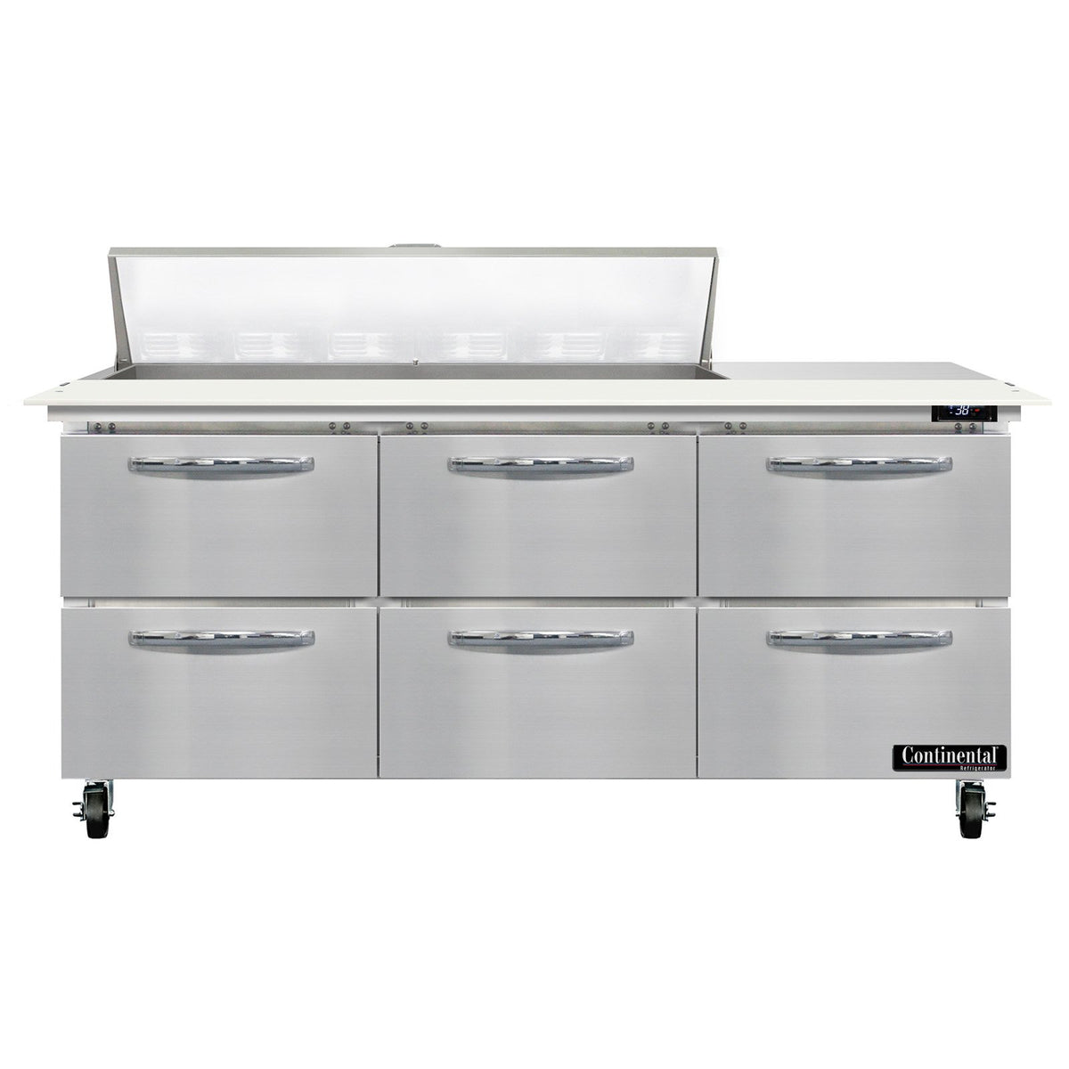 Continental Refrigerator SW72N12C-D 72-Inch Sandwich & Salad Prep Table β 6 Drawers, 12 Pans, Stainless Steel Front