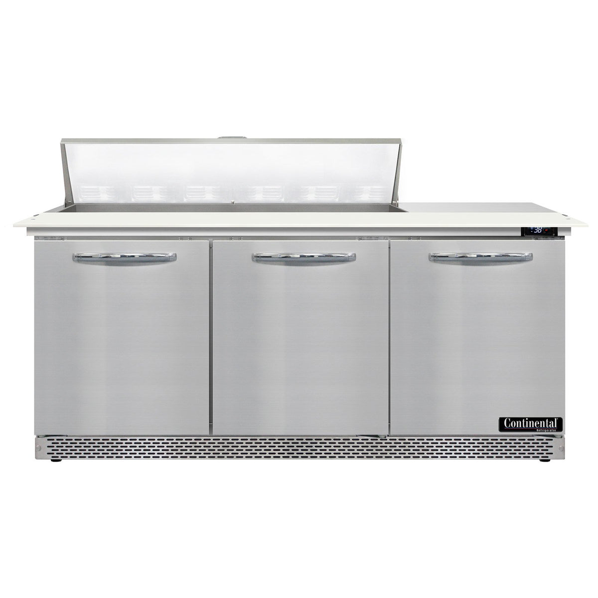 Continental Refrigerator SW72N12C-FB 72-Inch Sandwich & Salad Prep Table — 3 Doors, 12 Pans, Stainless Steel Front