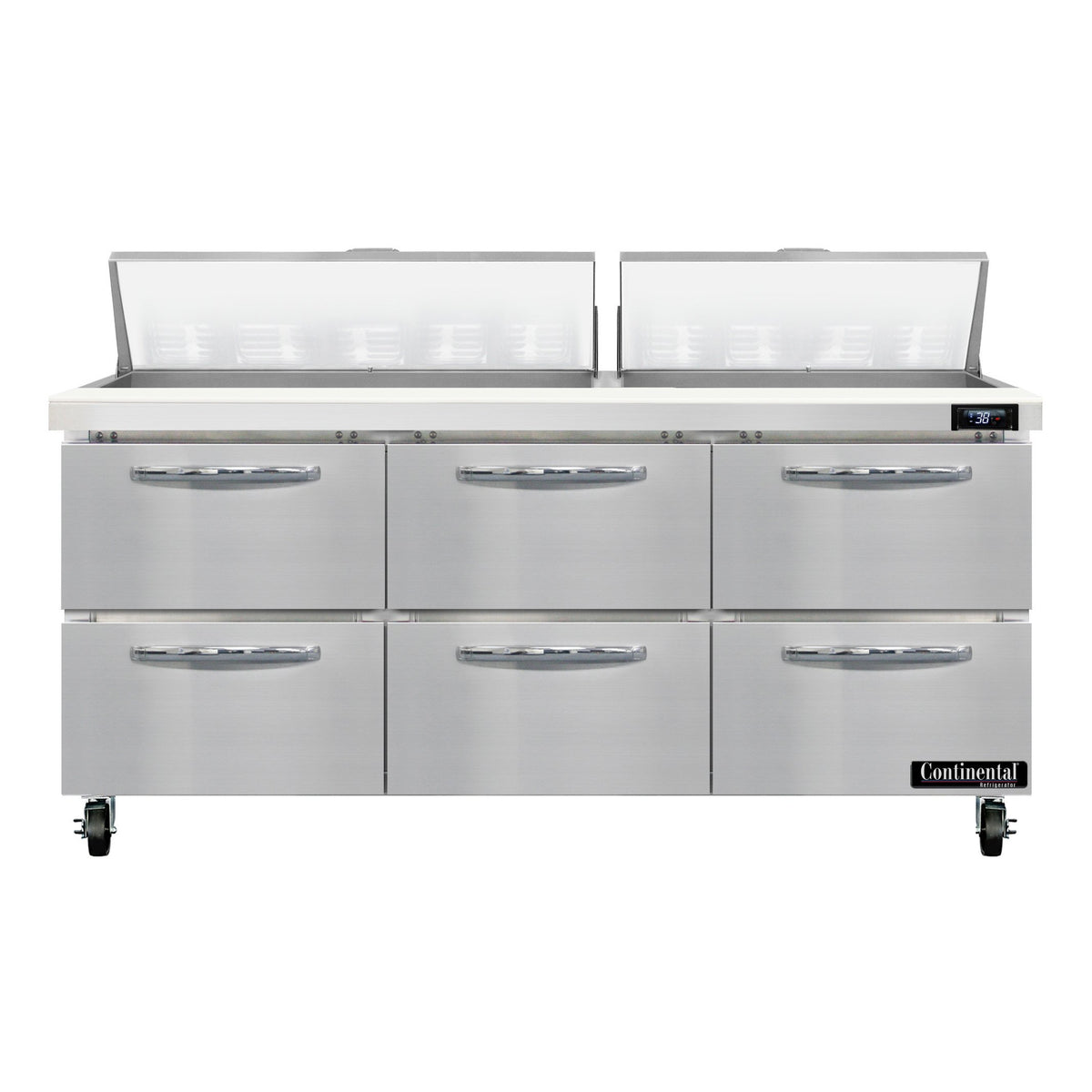 Continental Refrigerator SW72N18-D 72-Inch Sandwich & Salad Prep Table — 6 Drawers, 18 Pans, Stainless Steel Front