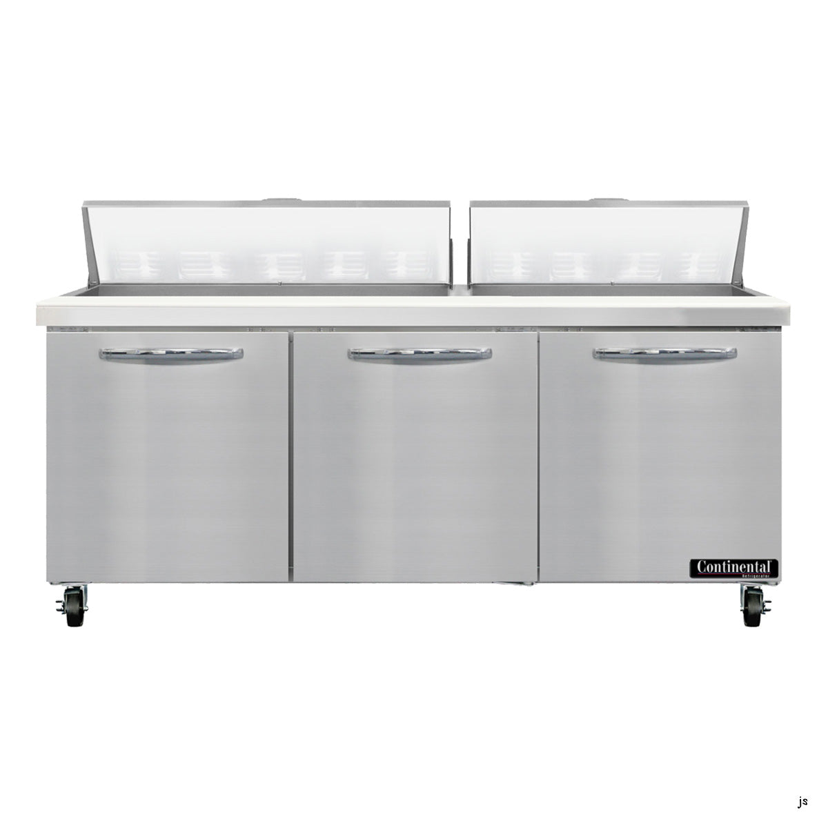 Continental Refrigerator SW72N18 72-Inch Sandwich & Salad Prep Table — 3 Doors, 18 Pans, Stainless Steel Front