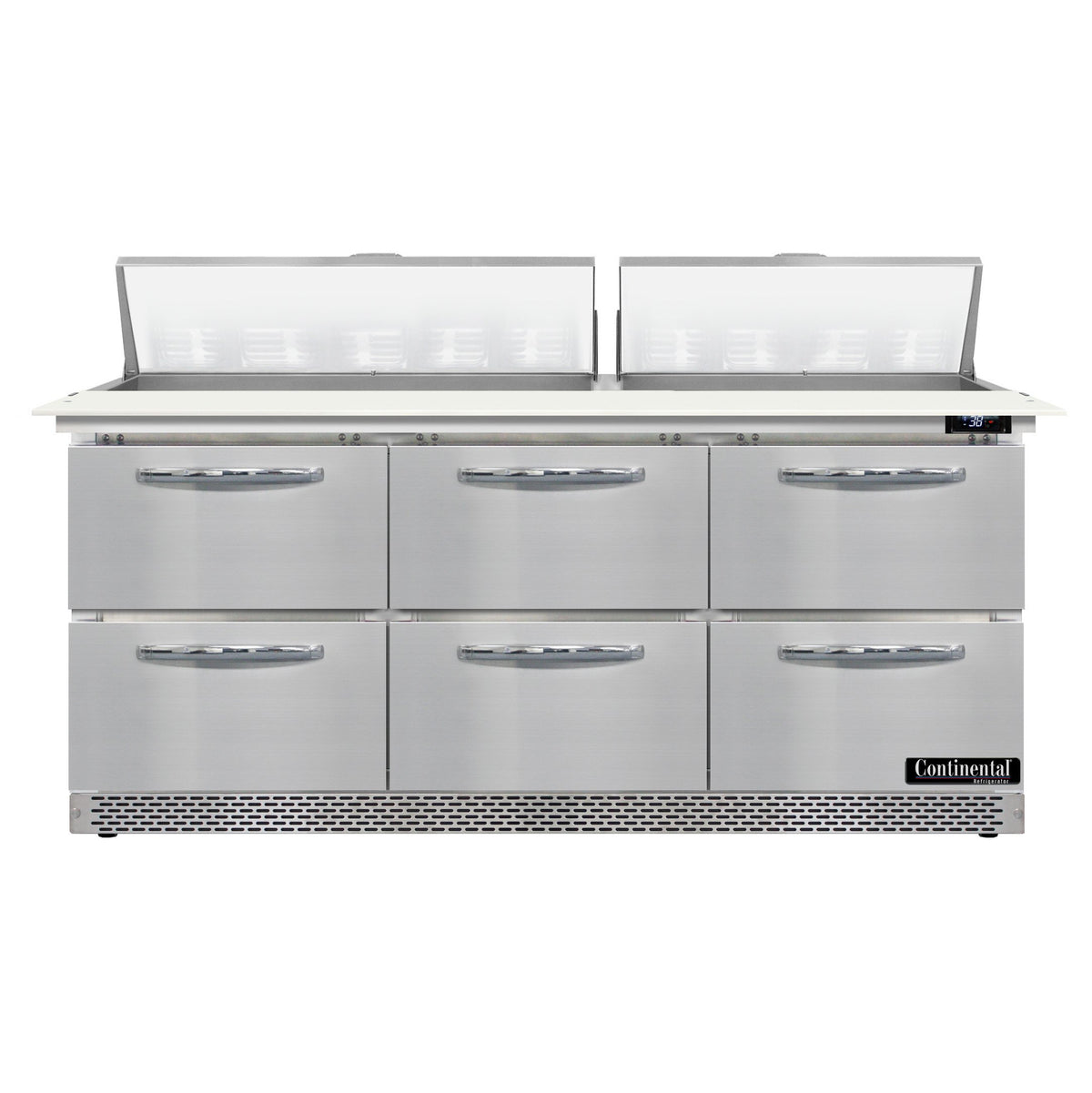 Continental Refrigerator SW72N18C-FB-D 72-Inch Sandwich & Salad Prep Table β 6 Drawers, 18 Pans, Stainless Steel Front