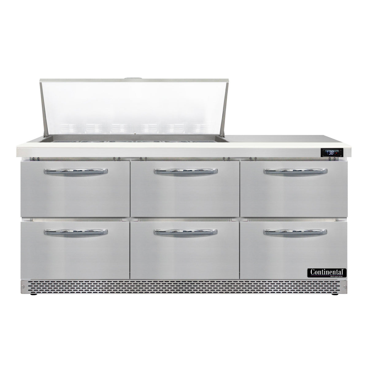 Continental Refrigerator SW72N18M-FB-D 72-Inch Mega Top Sandwich & Salad Prep Table β 6 Drawers, 18 Pans, Stainless Steel Front