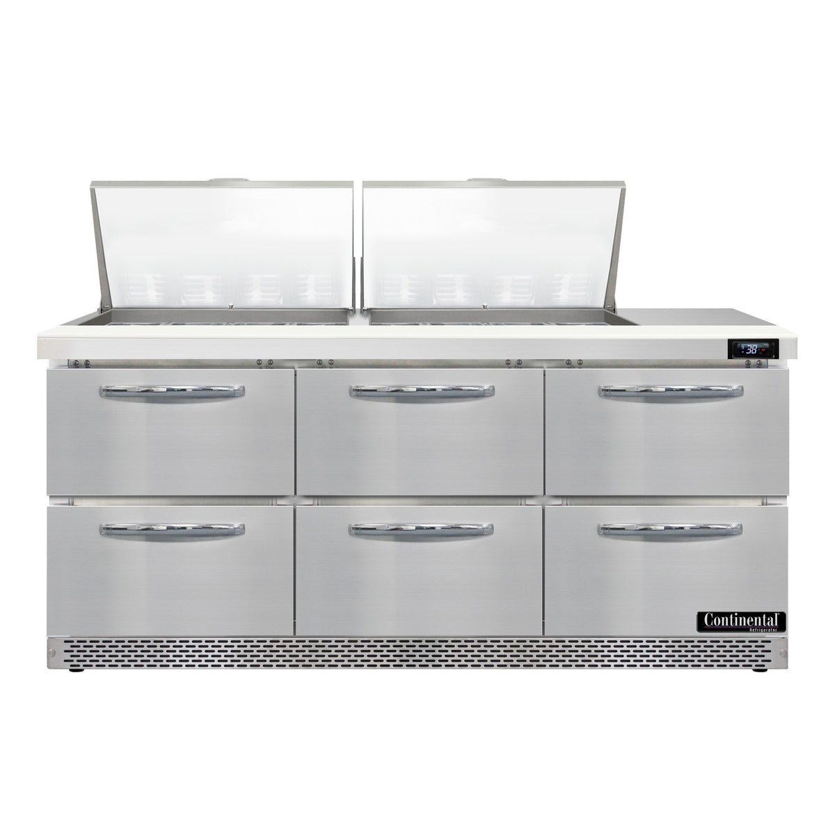 Continental Refrigerator SW72N24M-FB-D 72-Inch Mega Top Sandwich & Salad Prep Table β 6 Drawers, 24 Pans, Stainless Steel Front