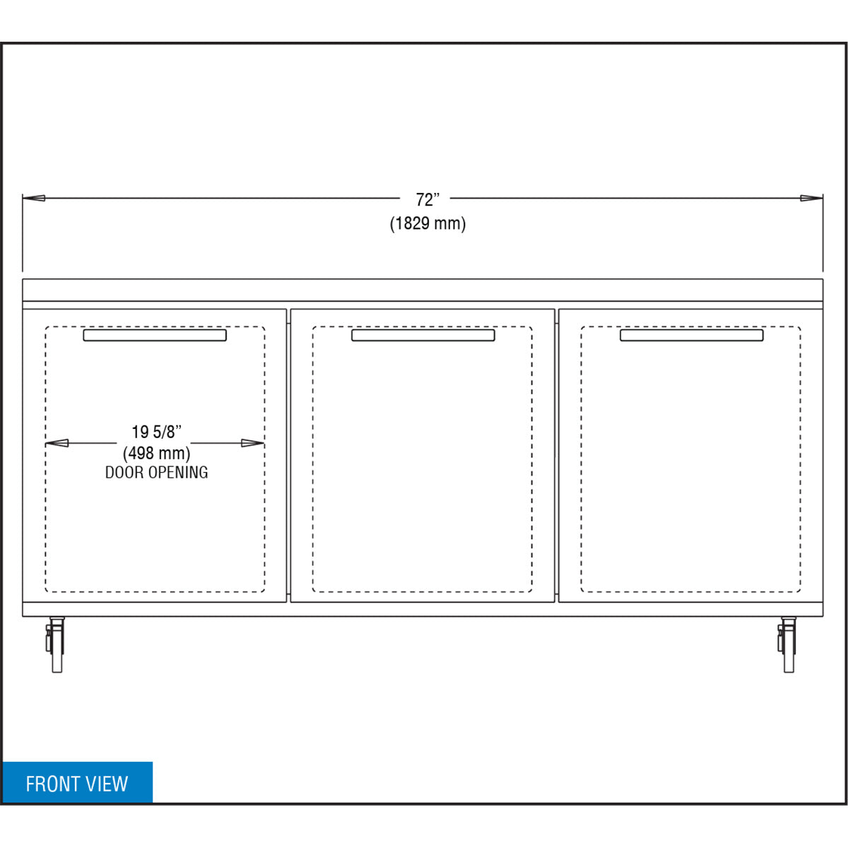 Continental Refrigerator SW72N 72-Inch Worktop Refrigerator — 3 Doors, Stainless Steel Front