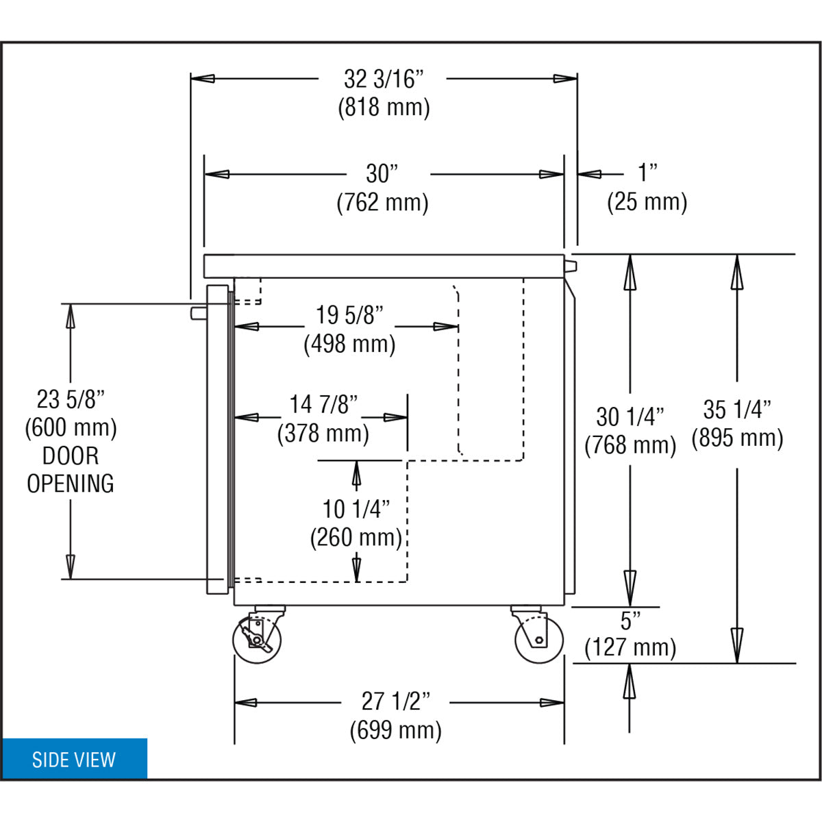 Continental Refrigerator SW72N 72-Inch Worktop Refrigerator — 3 Doors, Stainless Steel Front