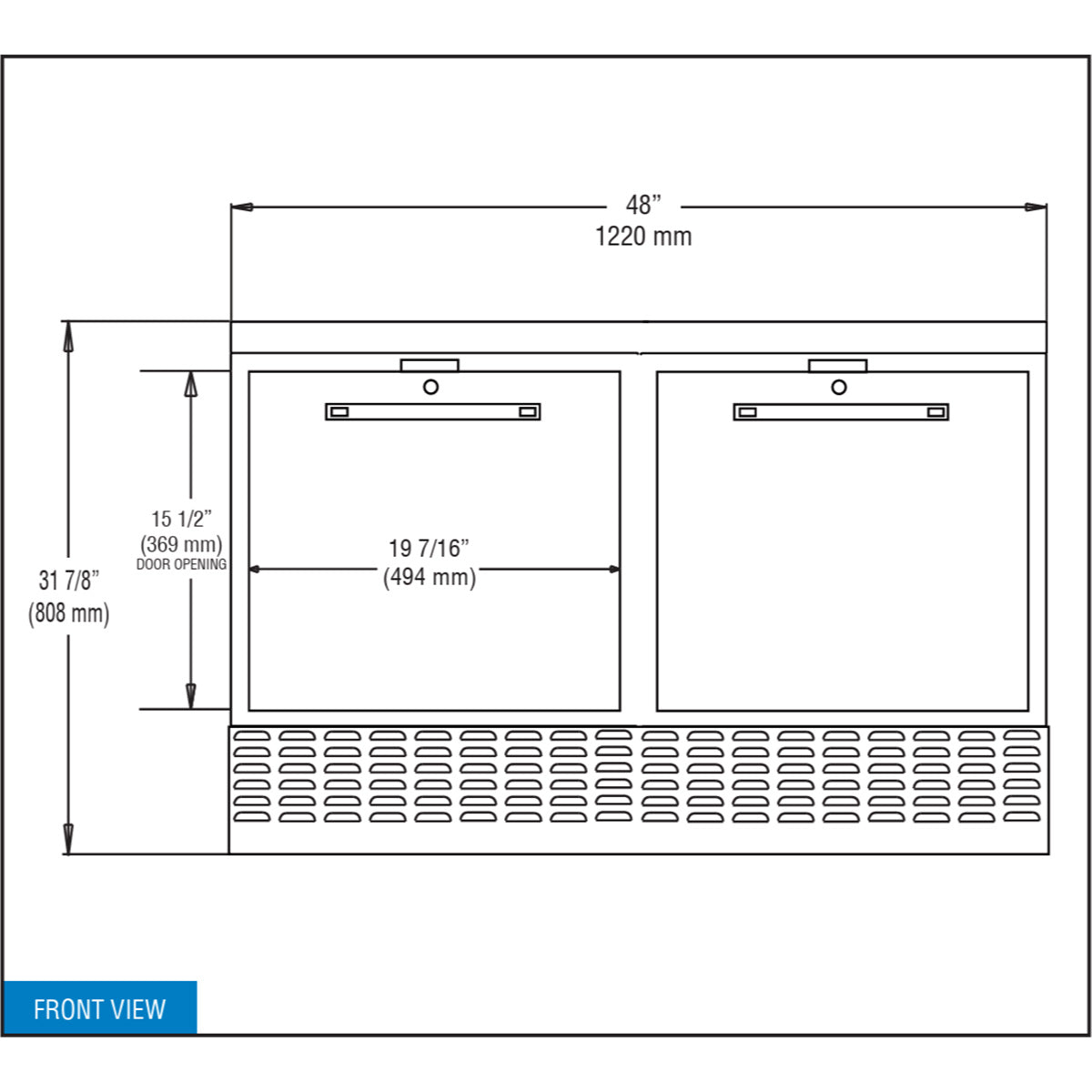 Continental Refrigerator UC48N 48-Inch Undercounter Refrigerator — 2 Doors, Stainless Steel Exterior