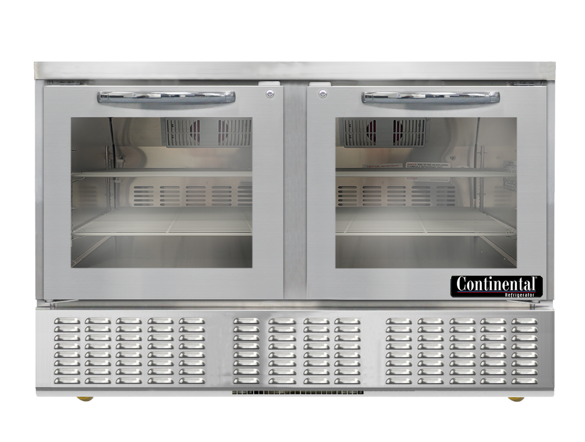 Continental Refrigerator UCF48NGD 48-Inch Undercounter Glass Door Freezer — 2 Doors, Stainless Steel Exterior
