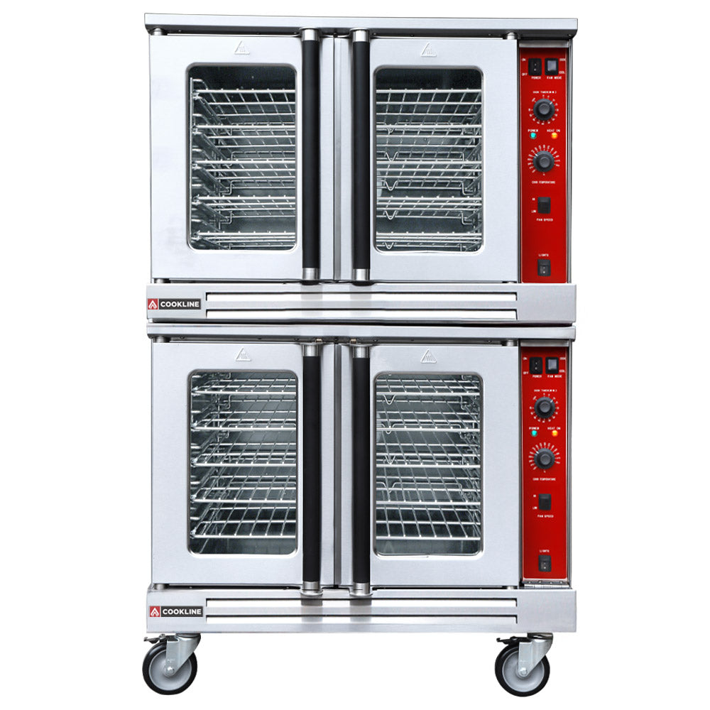 Cookline CV100-DBL-240-1 double deck electric convection oven, front view, doors closed