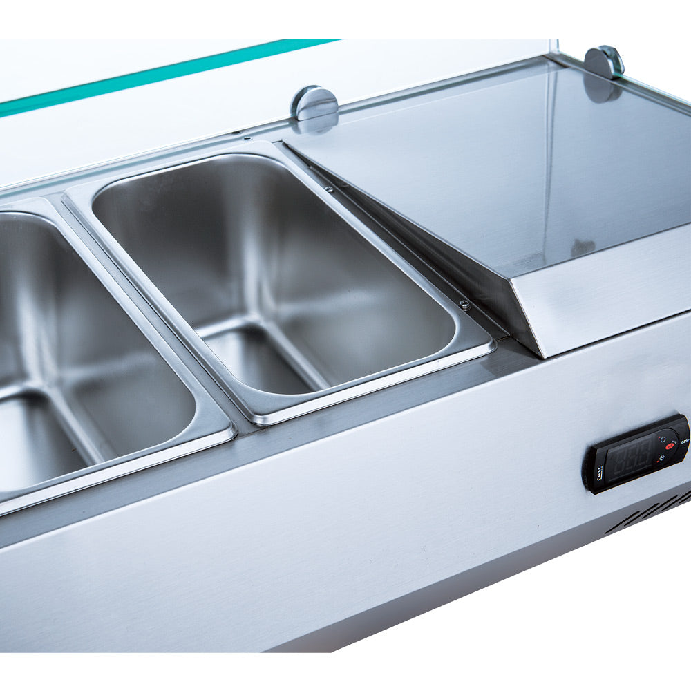 Coldline PDR-80W-SG 80" Two Door Refrigerated Pizza Prep Dough Retarder with Refrigerated Glass Topping Rail