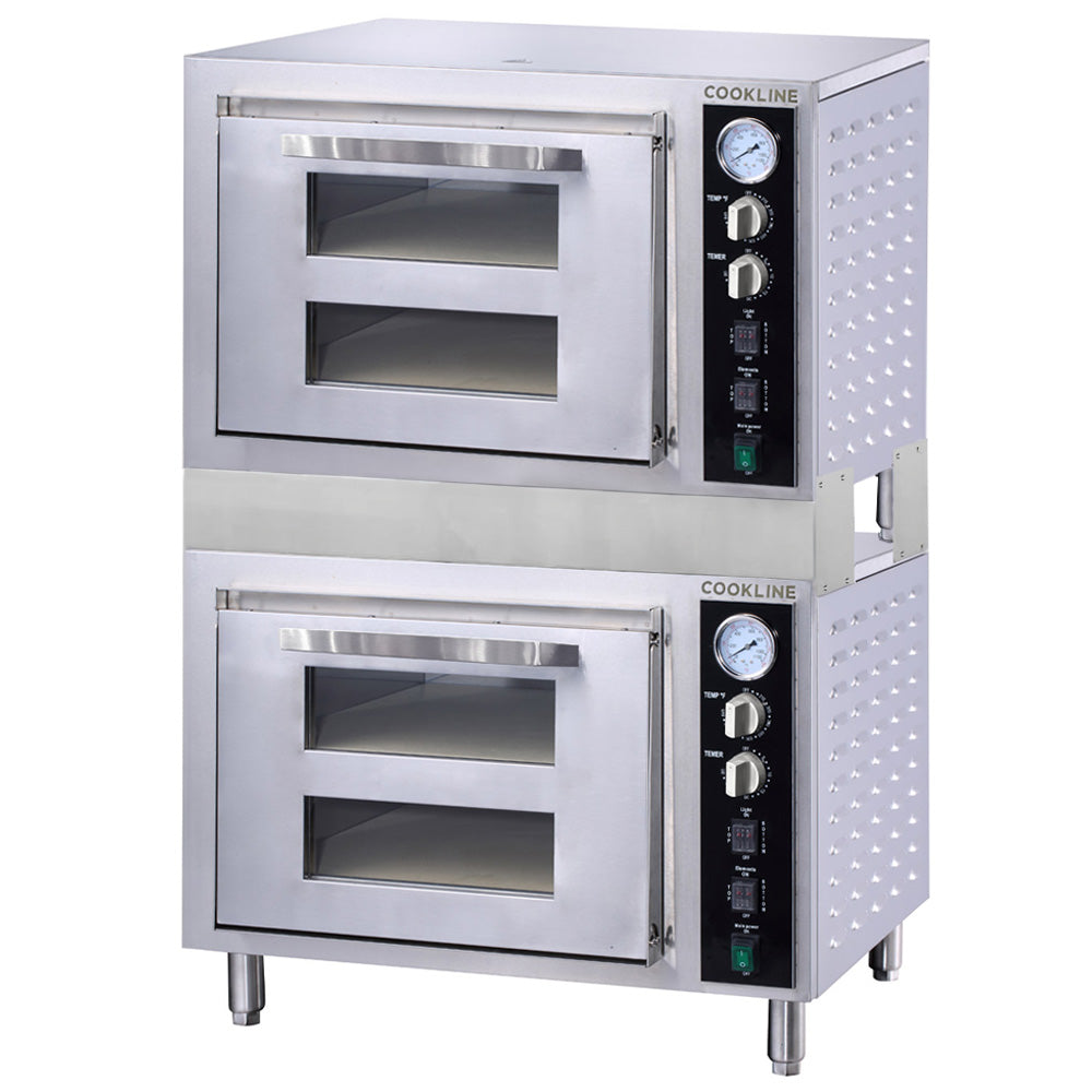 Cookline CPO-2-DBL countertop electric pizza oven, front angle view, two stacked ovens