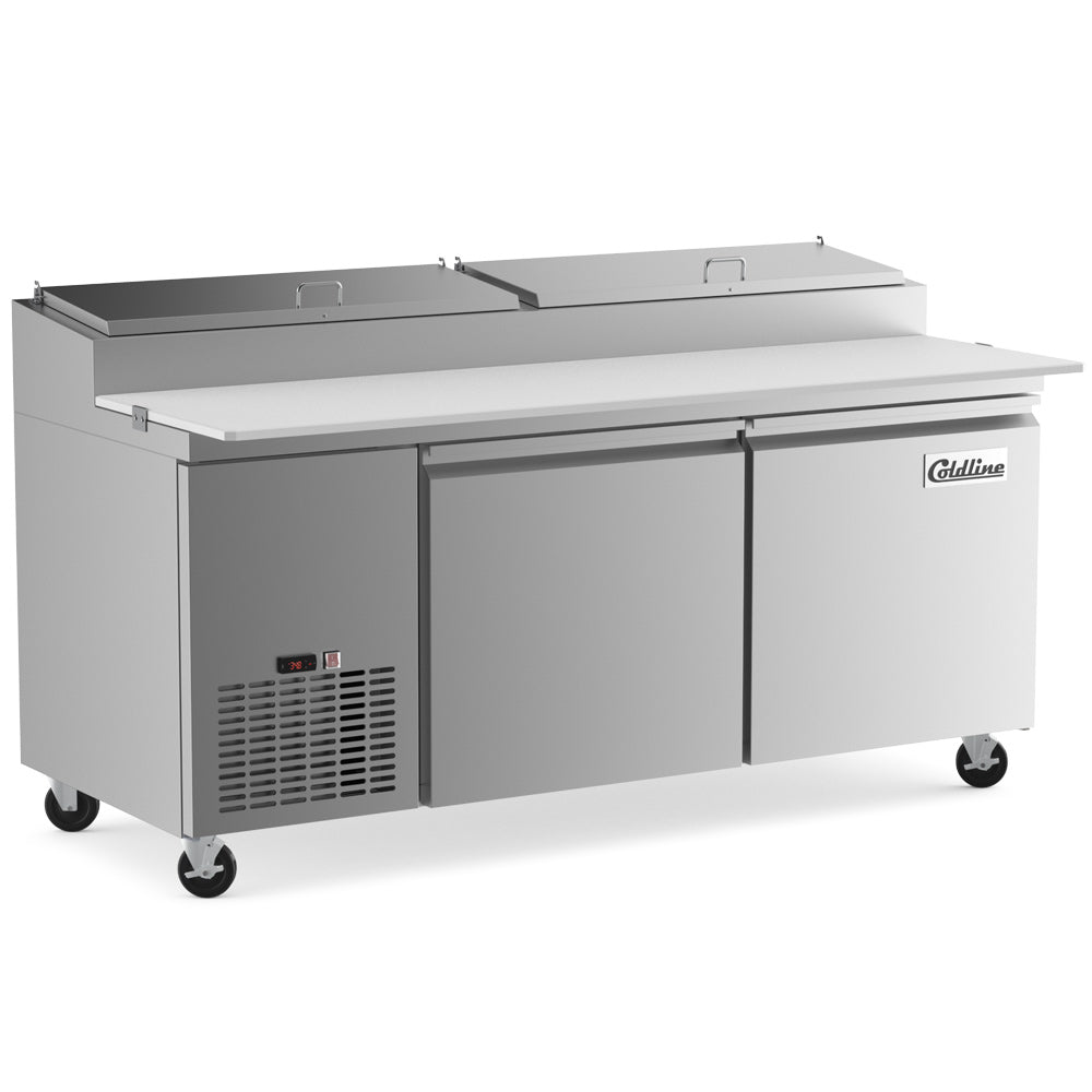 Coldline CPT-72 refrigerated pizza prep table, angled front view