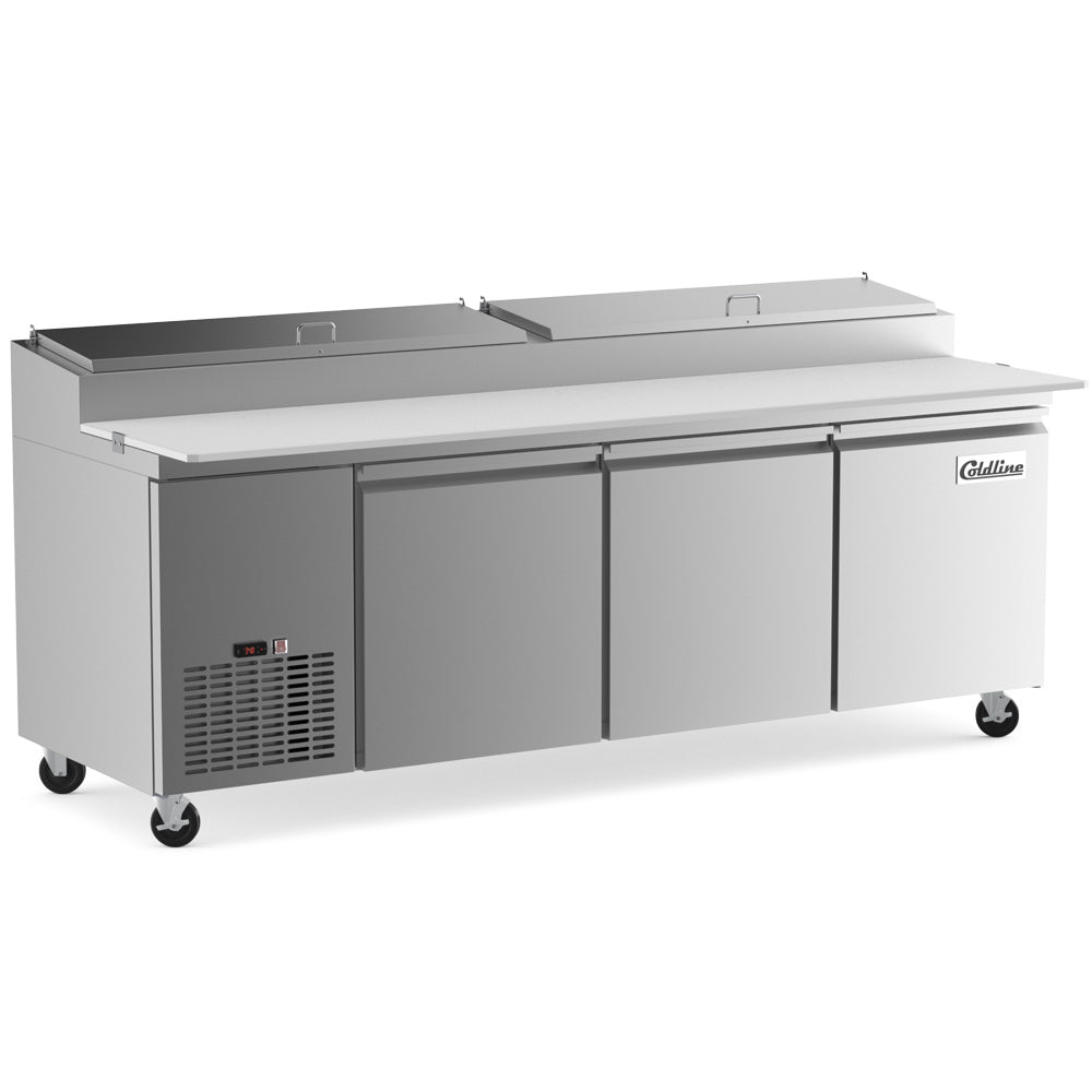 Coldline CPT-92 refrigerated pizza prep table, angled front view