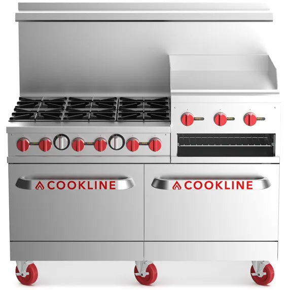 Cookline CR60-24RG-NG 60" 6 Burner Natural Gas Range with 2 Ovens with 24" Raised Griddle and Broiler - 278,000 BTU