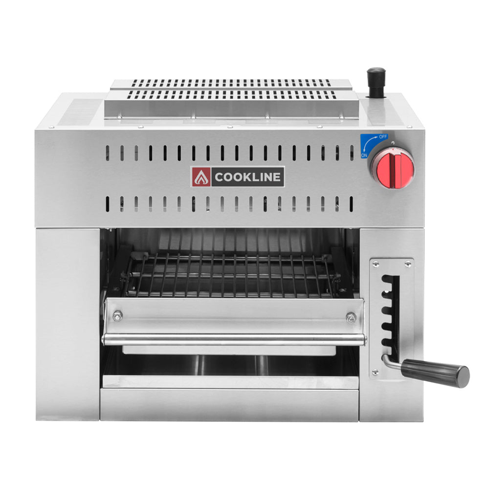 Cookline CSM-24-RM 24" infrared salamander broiler, front view, rack lowered