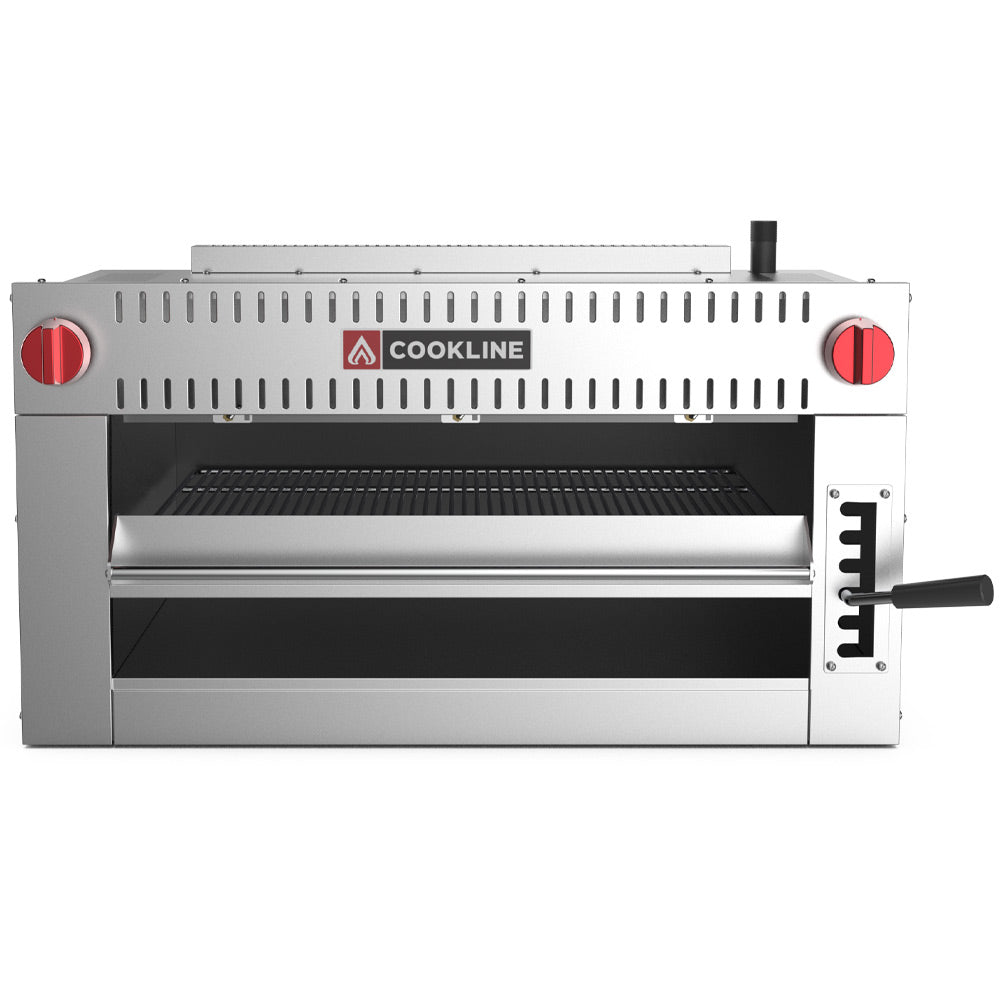 Cookline CSM-36-WM 36" infrared salamander broiler, front view, rack lowered