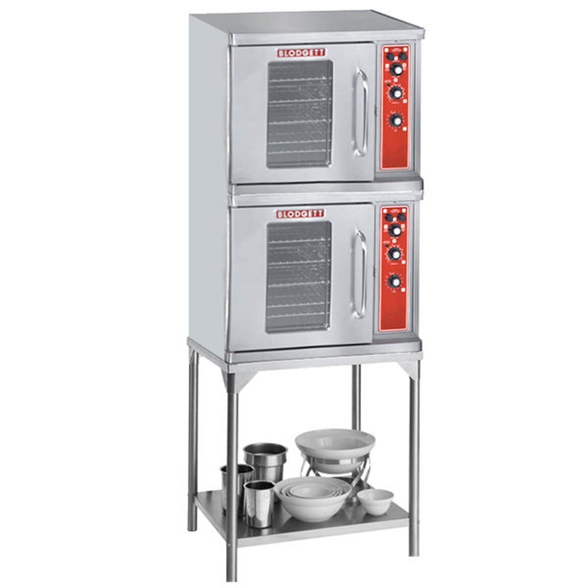 Blodgett CTB double-stack half-size electric convection oven on stand with shelf, front view