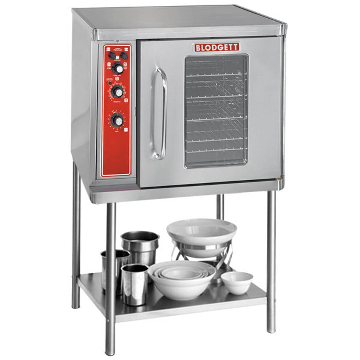Blodgett CTBR half-size electric convection oven on optional stand with shelf, front view