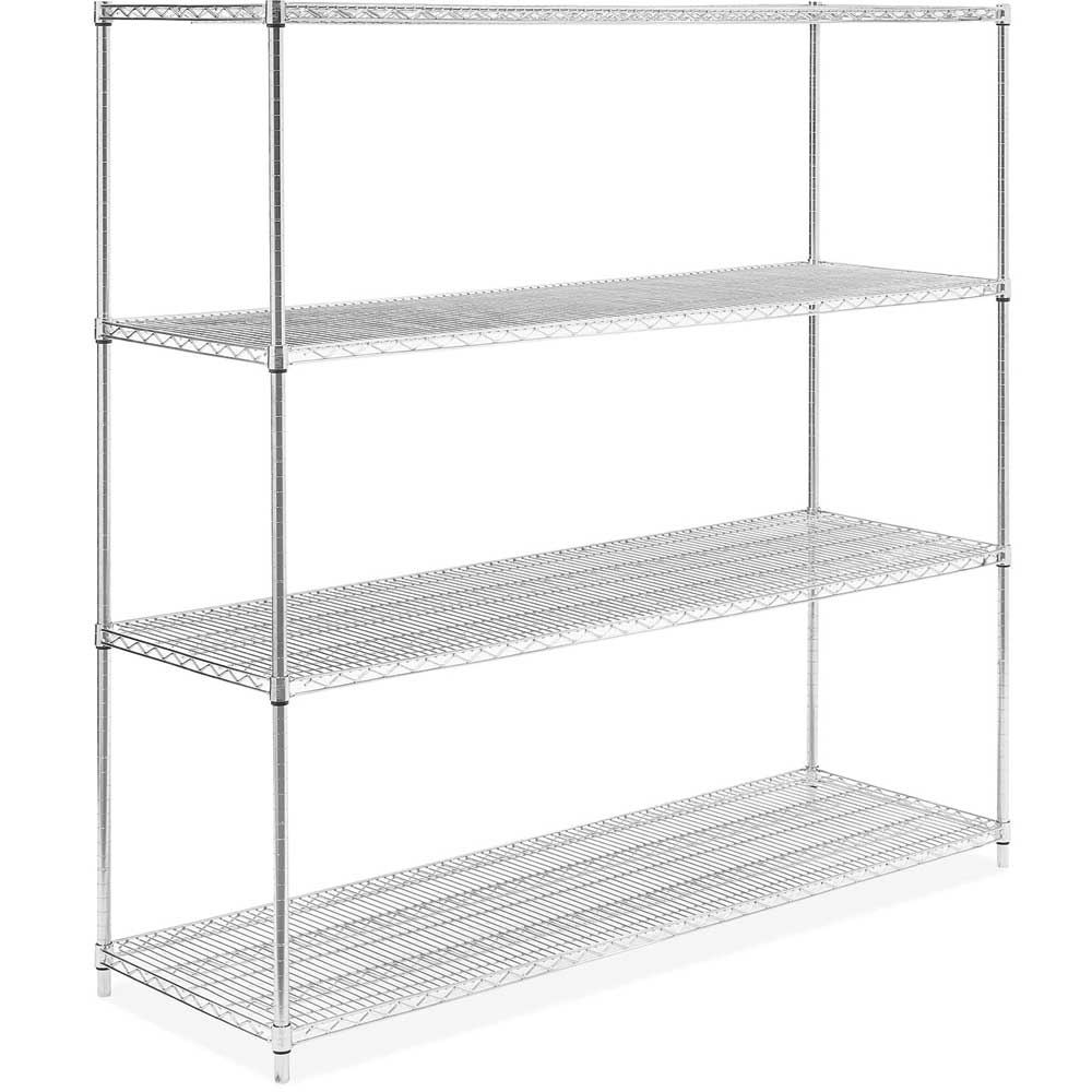 24"D x 72"L x 64"H Chrome Wire Shelving Kit, 4-Shelf, NSF Listed