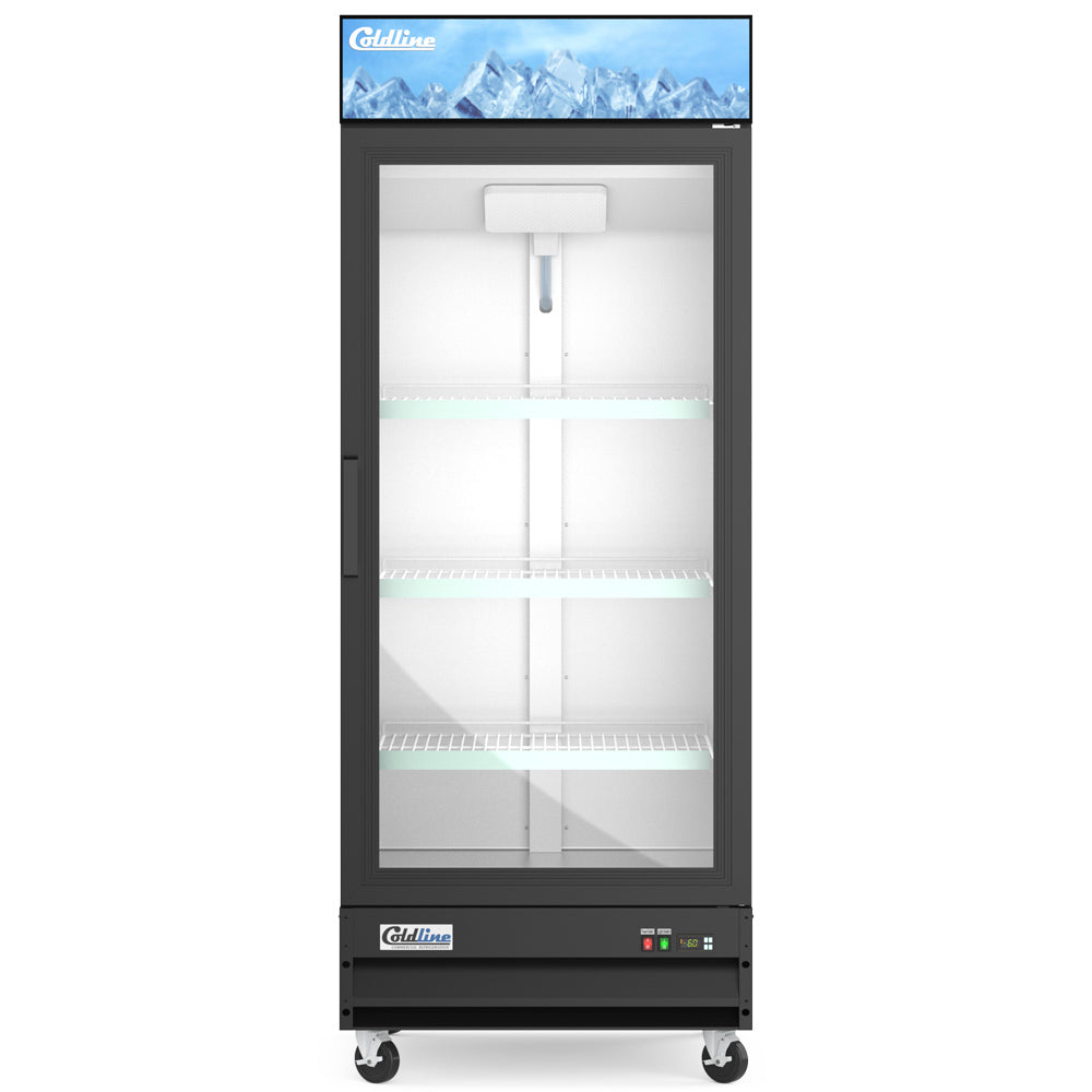 Coldline D10-B black glass door merchandiser freezer, front view