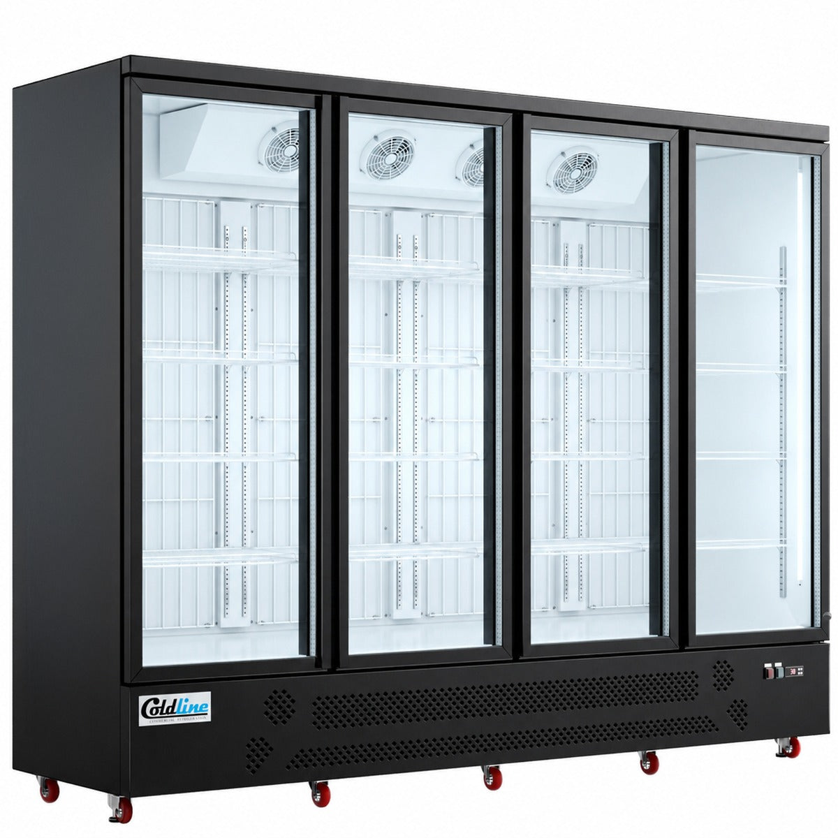 Coldline D4-B 98" Four Glass Door Merchandiser Freezer with LED Lighting, Black