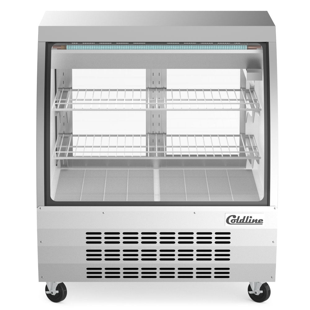 Coldline DC36-SS stainless steel curved glass deli display case, front view