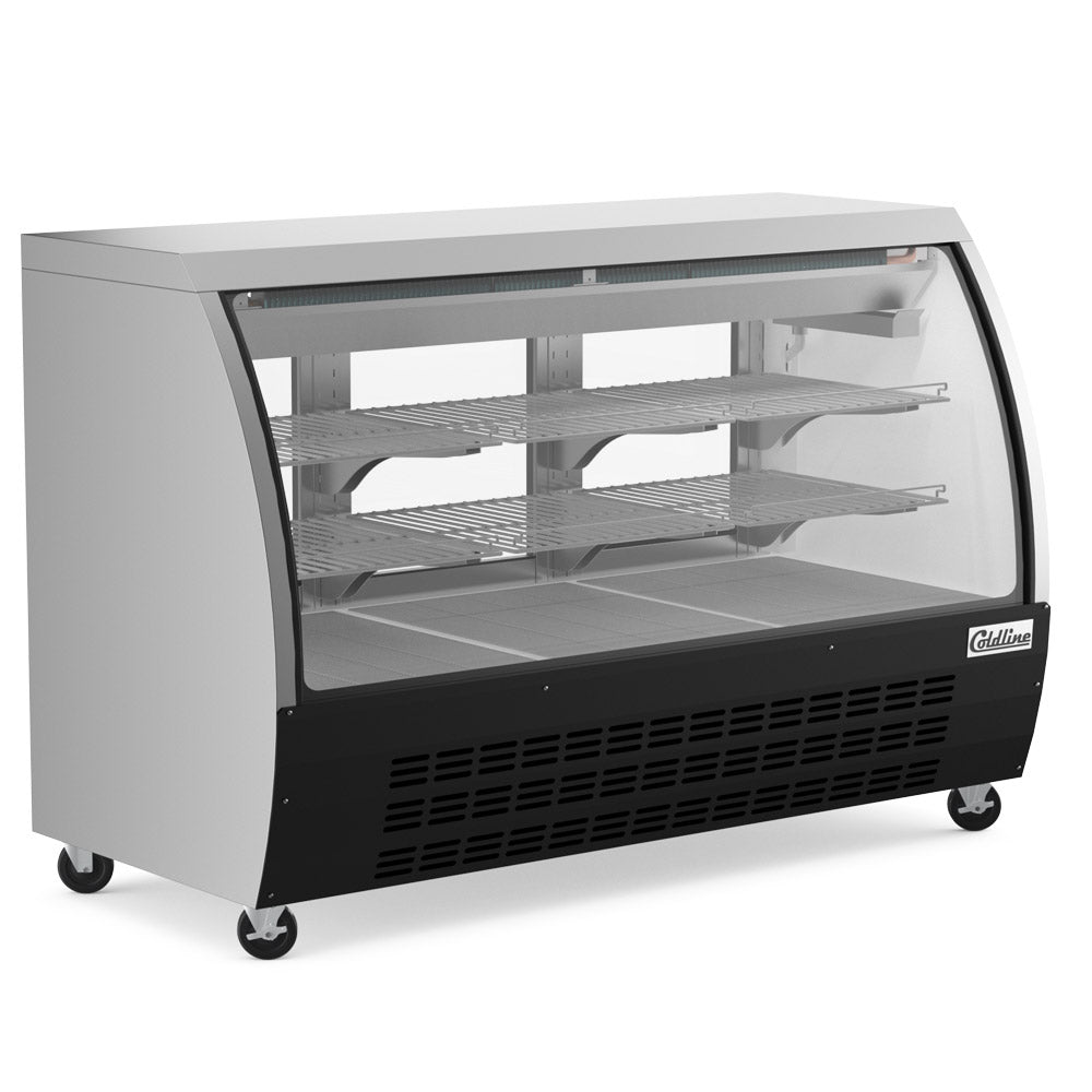 Coldline DC64-B black curved glass deli display case, angled front view