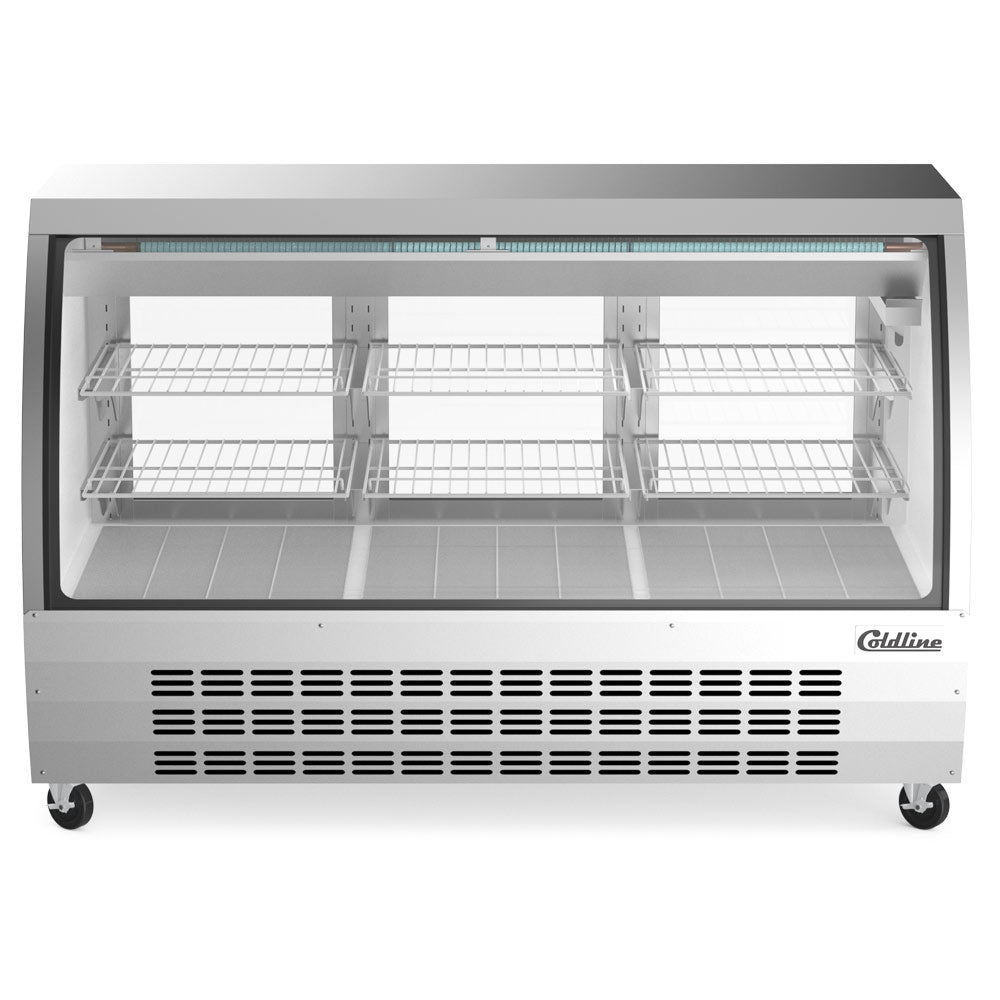 Coldline DC64-SS curved glass refrigerated deli display case, front view