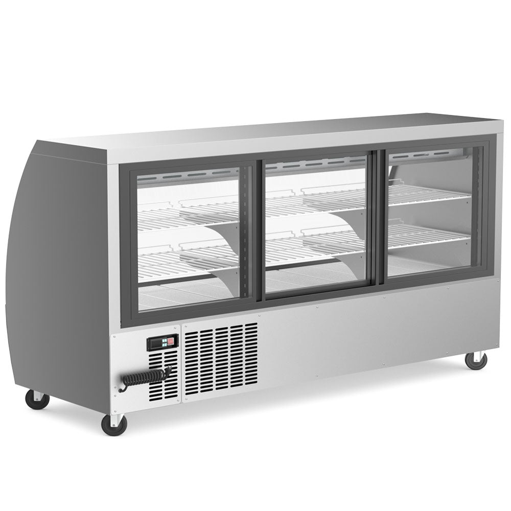 Coldline DC80-B black curved glass deli display case, rear view with sliding glass doors