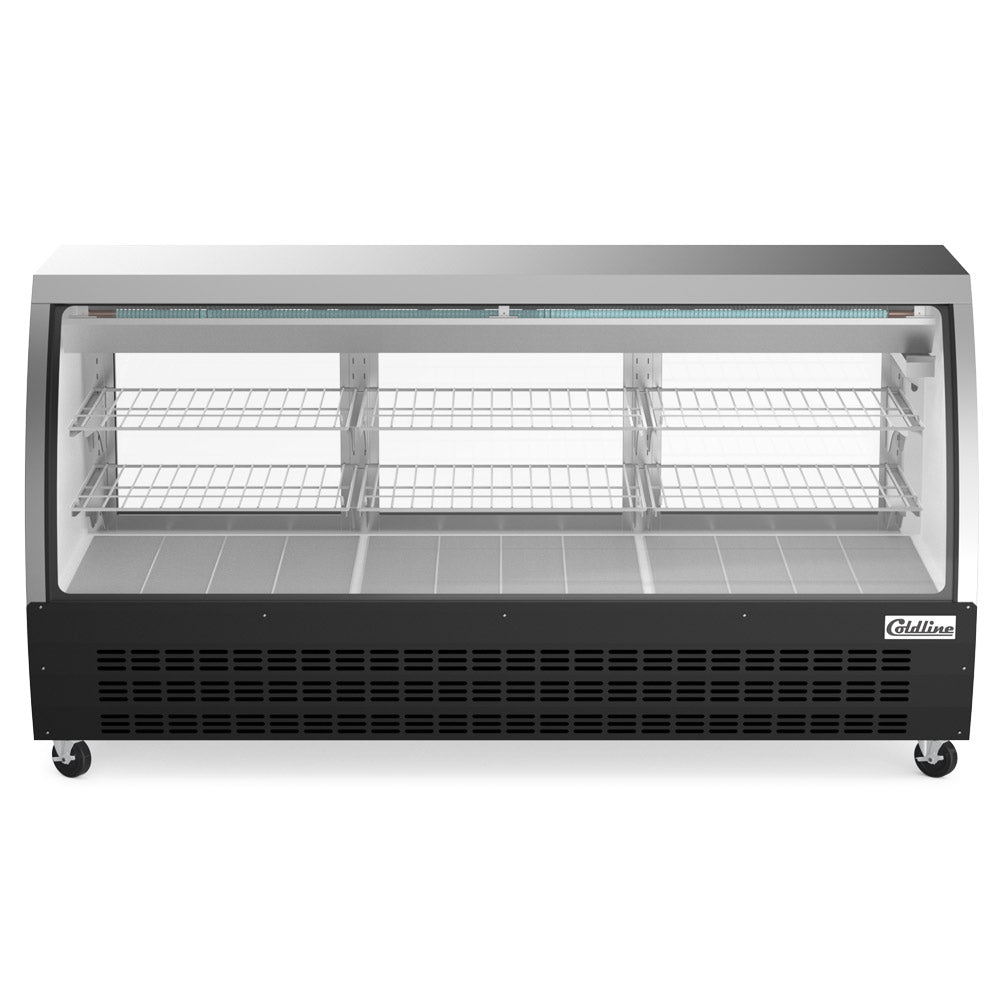 Coldline DC80-B black curved glass deli display case, front view