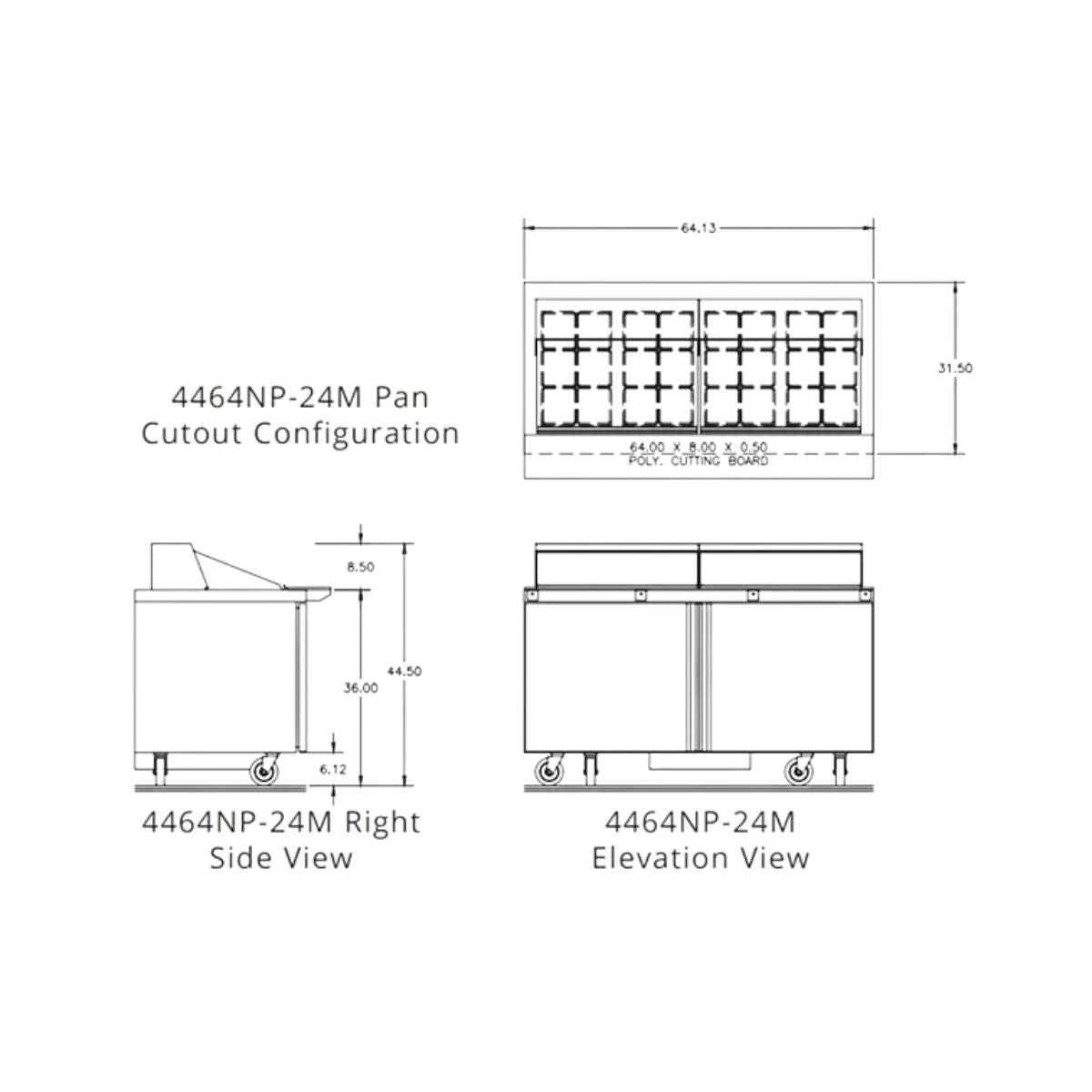Delfield 4464NP-24M 64.13-Inch Sandwich & Salad Prep Table — 24 Pans, 2 doors