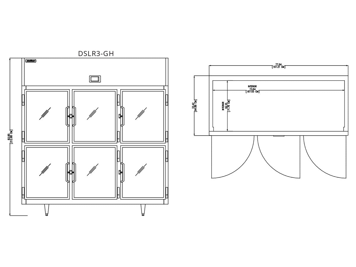 Delfield DSLR3-GH 77.64-Inch Reach-In Glass Door Refrigerator — 6 Doors