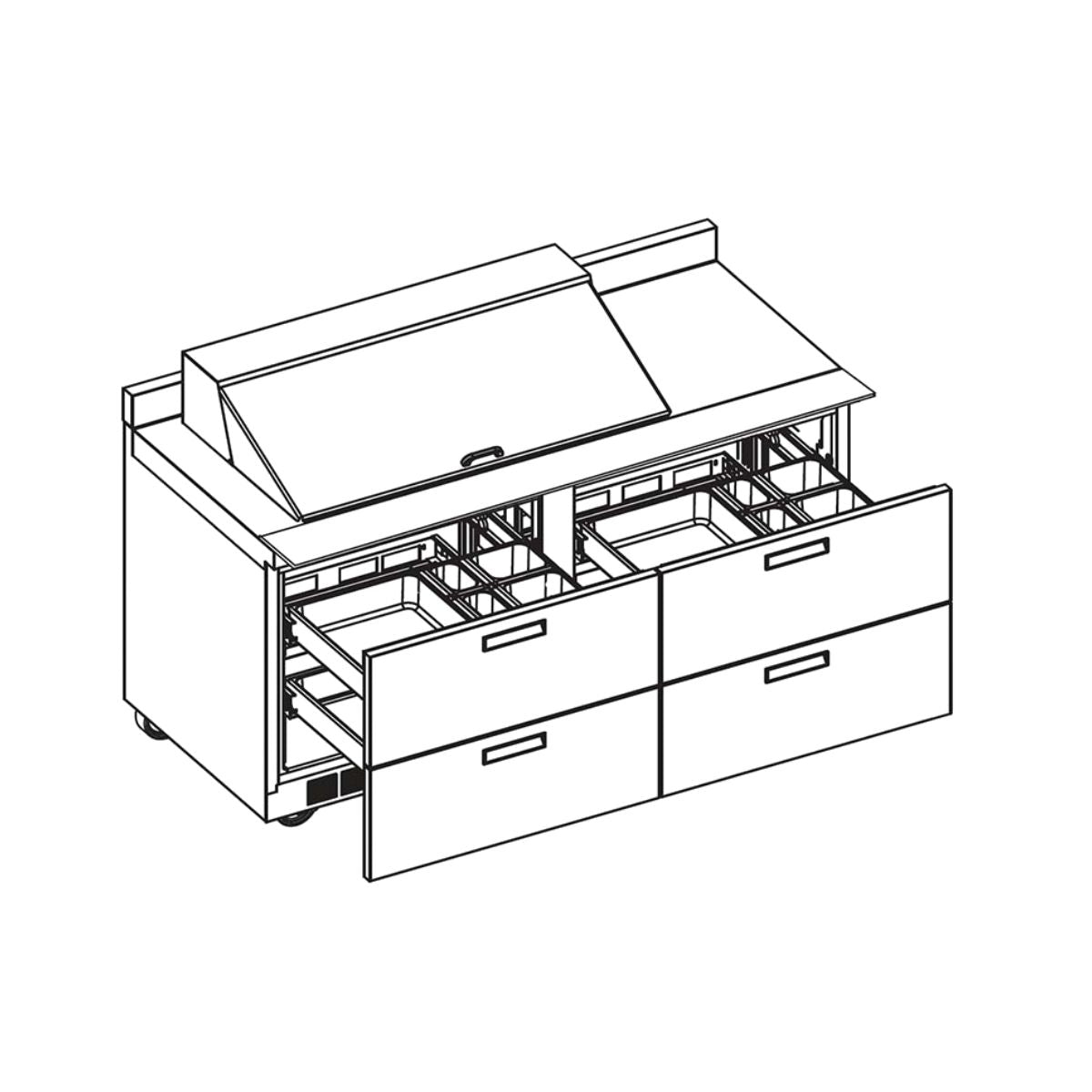 Delfield STD4460NP-12M 60.13-Inch Sandwich & Salad Prep Table β 12 Pans, 4 drawers