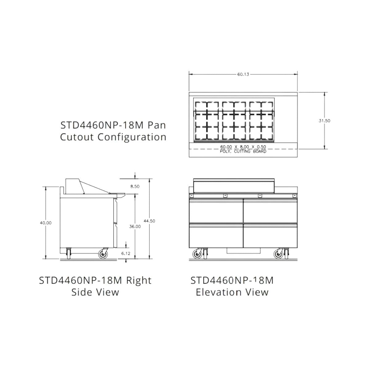 Delfield STD4460NP-18M 60.13-Inch Sandwich & Salad Prep Table β 18 Pans, 4 drawers