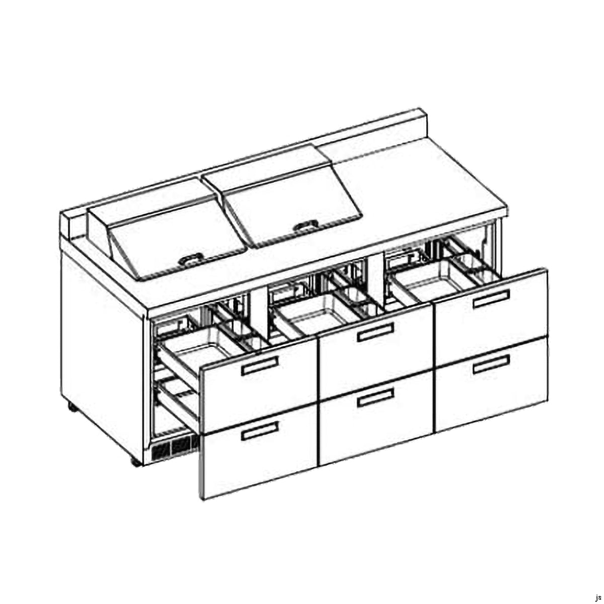 Delfield STD4472NP-12 72.13-Inch Sandwich & Salad Prep Table β 12 Pans, 6 drawers