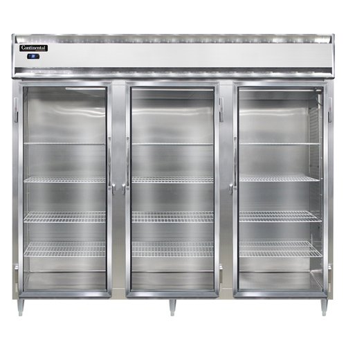 Continental Refrigerator D3RENGD 85.5-Inch Reach-In Glass Door Refrigerator — 3 Doors, Stainless Steel Front