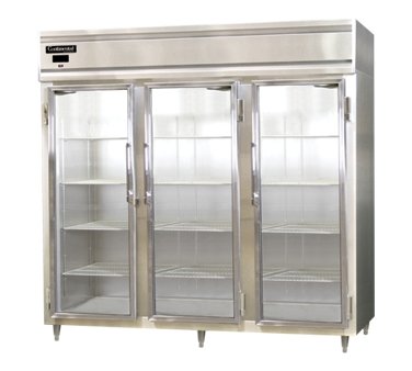 Continental Refrigerator D3RENSAGD 85.5-Inch Reach-In Glass Door Refrigerator — 3 Doors, Stainless Steel Exterior