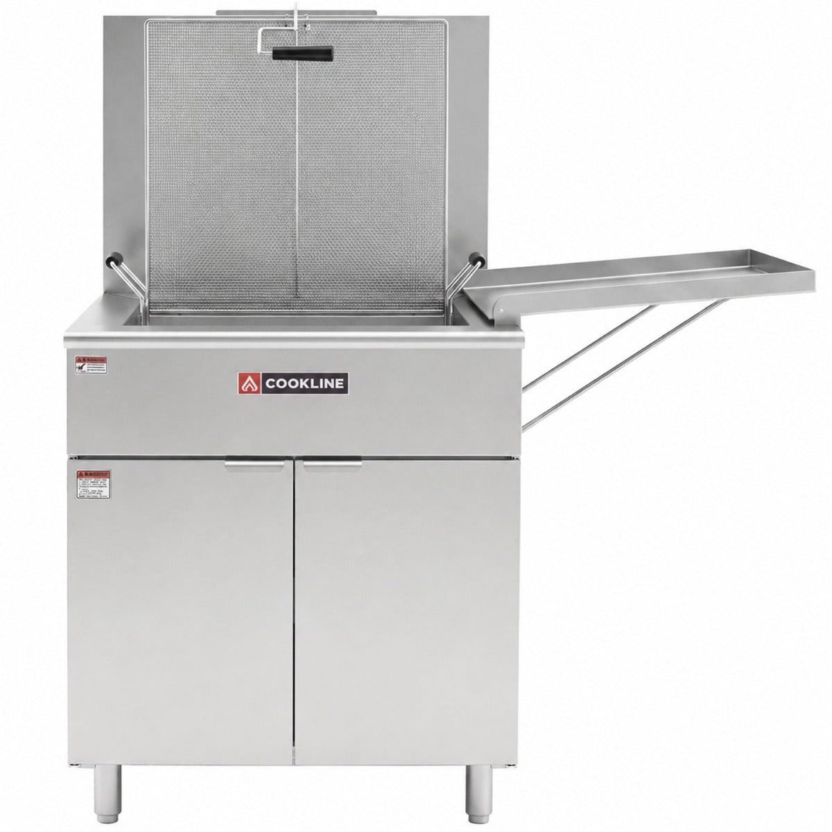 Cookline DOF-170 gas flat bottom donut fryer, front view with drip tray