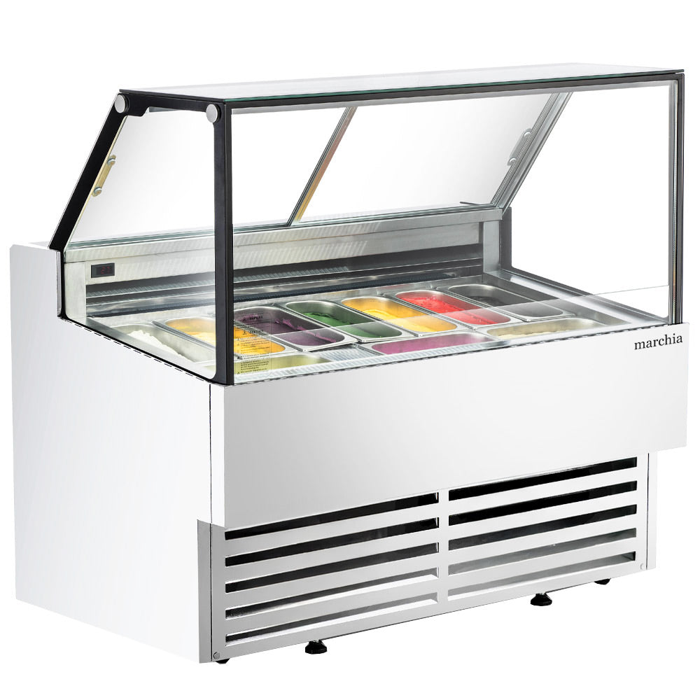 Marchia GIC-10-ST 56" 10-Pan Flat Glass White Gelato Ice Cream Dipping Cabinet Display Freezer